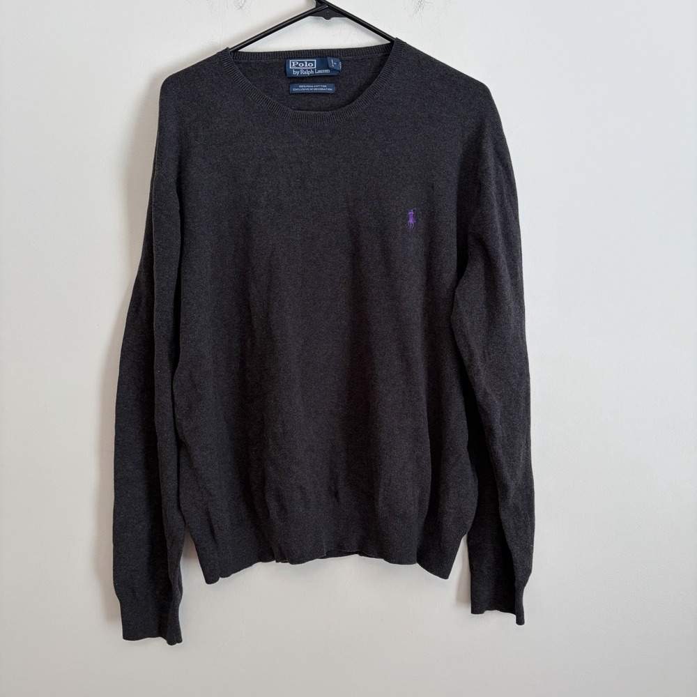 Polo Ralph Lauren XL Pima Cotton Crewneck‎ Sweater Top Grey Purple Cozy Classic